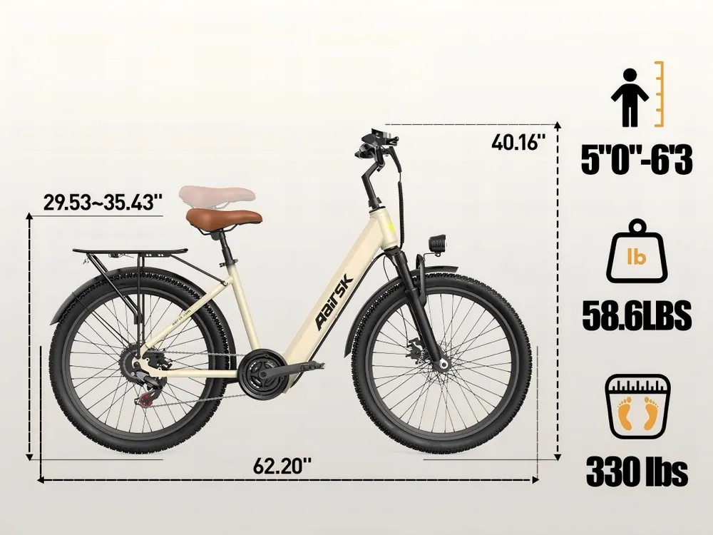 Bicicleta eléctrica Aairsk SU7, diseño unisex para adultos.
