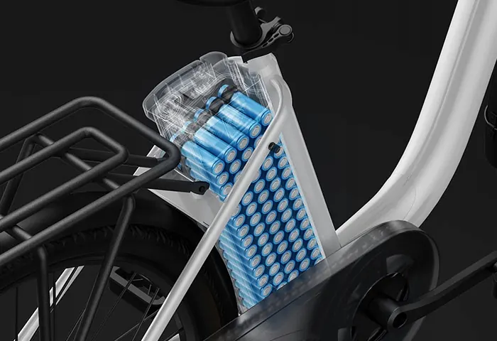 Código de fabricante DYU C6 en la bicicleta eléctrica urbana.