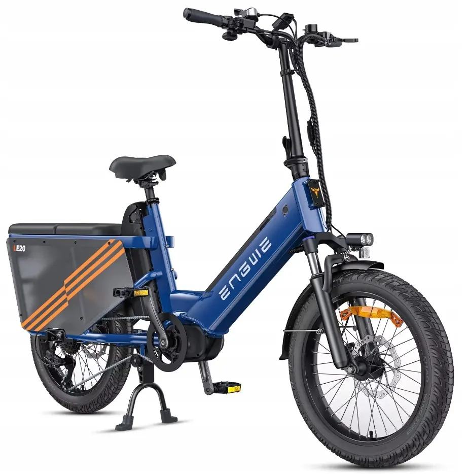 Vista lateral de la bicicleta eléctrica ENGWE LE20 azul con motor 250W