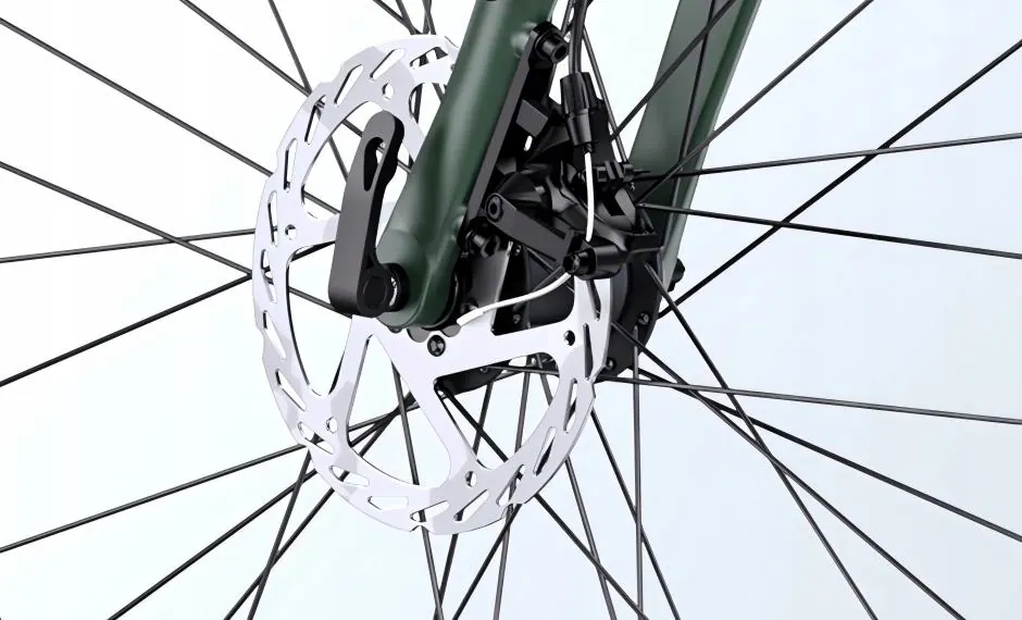 Bicicleta eléctrica ENGWE MapFour N1 AIR ST verde con motor 250W en detalle