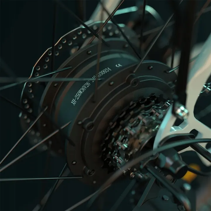 Bicicleta eléctrica ESKUTE C100 Plus 26" parcialmente ensamblada y ajustada.