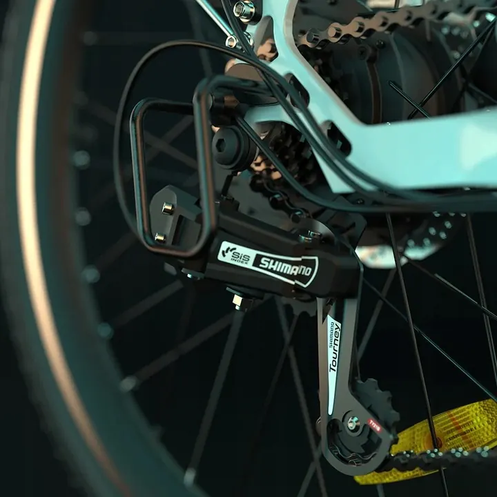 Marca Eskute en el cuadro de la bicicleta eléctrica C100 Plus.