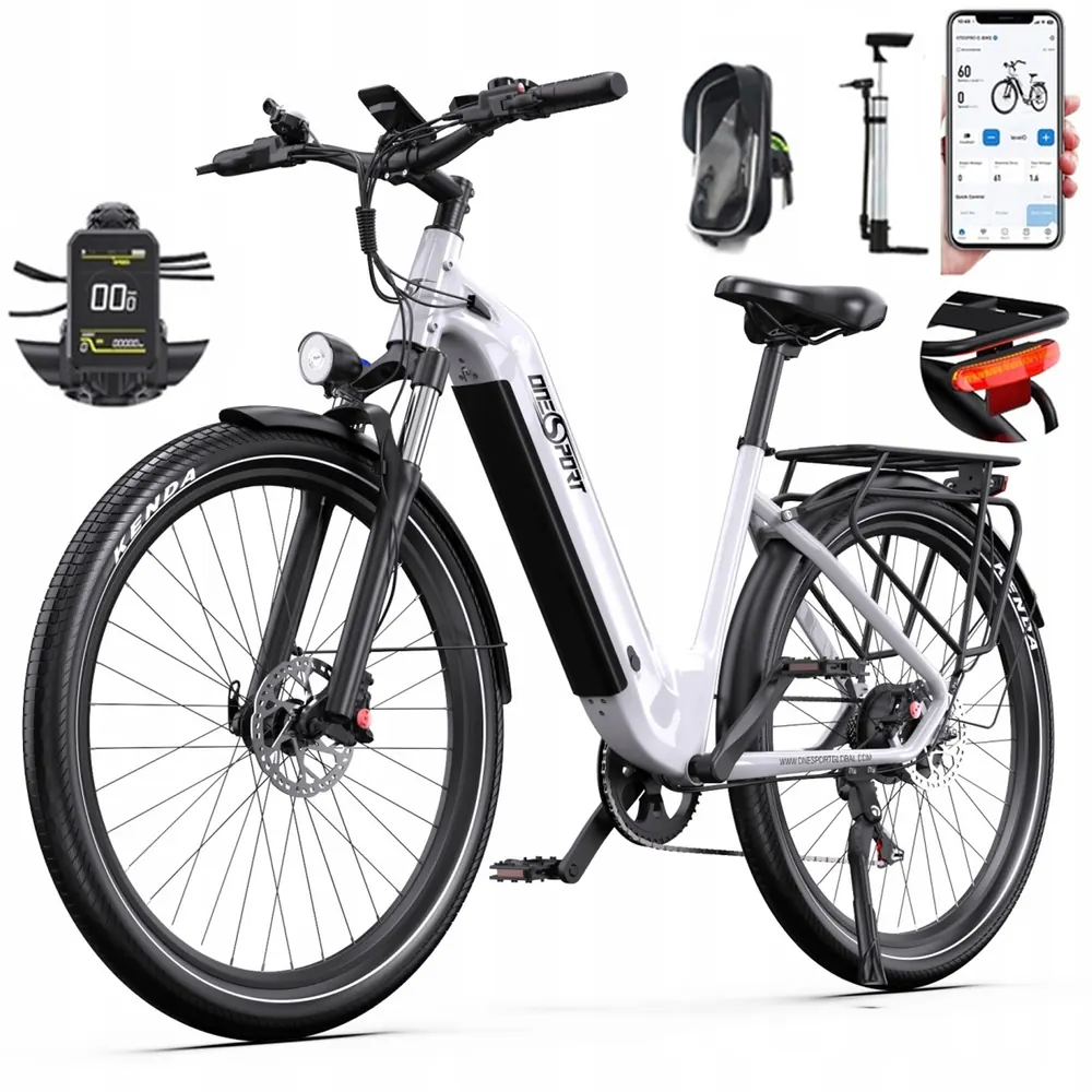 Onesport OT05 e-bike blanca con cuadro de aluminio y ruedas 27.5 pulgadas