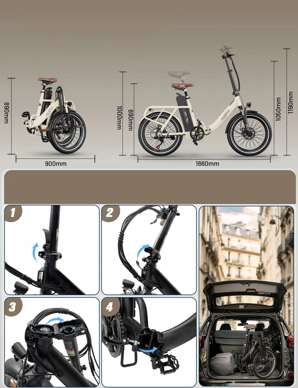 Marco de acero de la bicicleta eléctrica plegable ONESPOT OT16-2 resistente