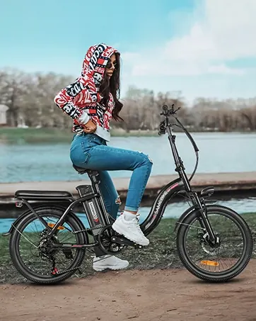 SAMEBIKE CY20 bicicleta eléctrica plegable con marca visible en el cuadro.
