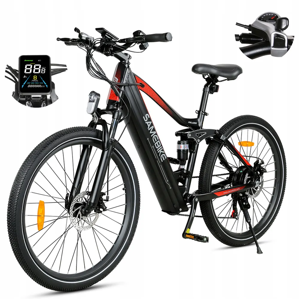 Samebike XD26-II 750W bicicleta eléctrica negra con frenos hidráulicos.