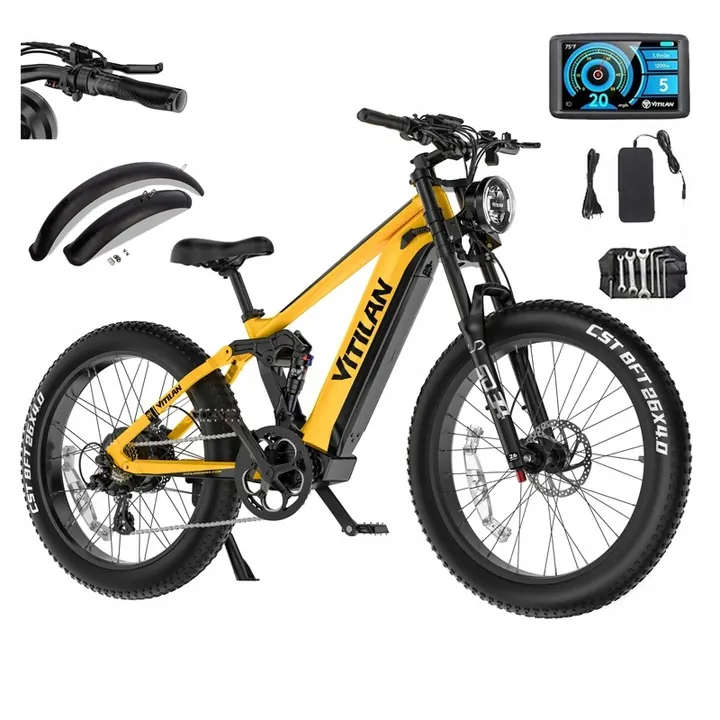 Vista lateral de la bicicleta eléctrica VITILAN T7 PRO con batería 52V 20AH.