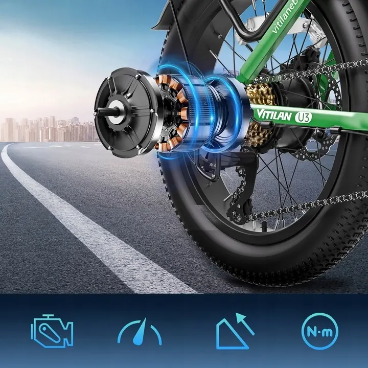 Bicicleta eléctrica VITILAN U3 en color verde con diseño urbano.